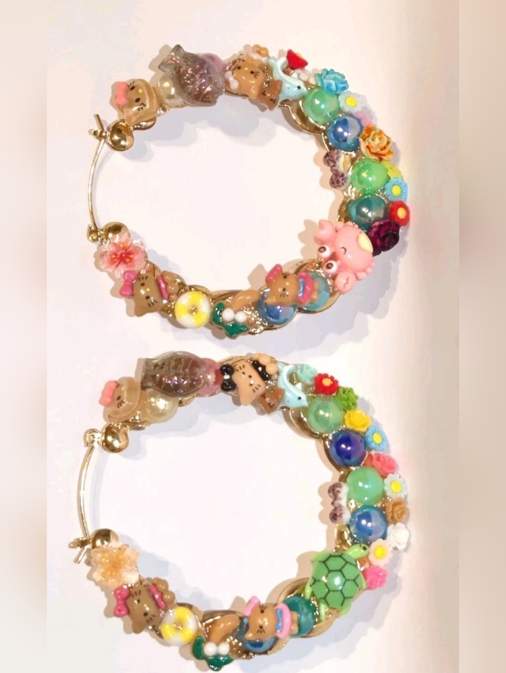 Kitty Under The Sea Hand Crafted Large Hoop Earring - Picture 7 of 17